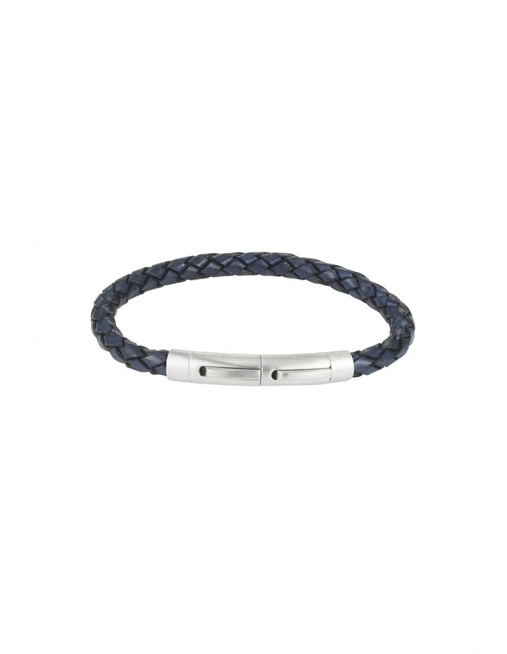 Italian Leather & Stainless Steel Bracelet in Dark Navy image 1