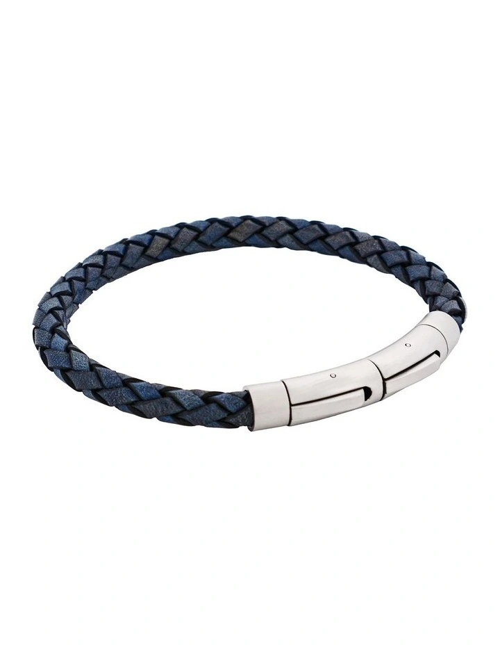Italian Leather & Stainless Steel Bracelet in Dark Navy image 2