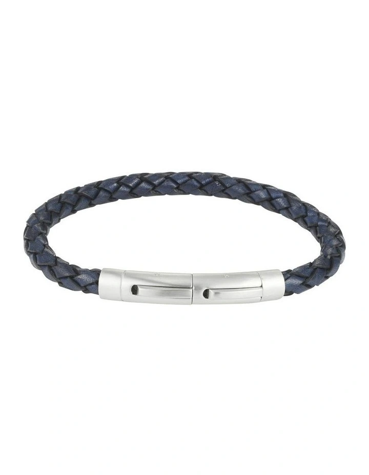 Italian Leather & Stainless Steel Bracelet in Dark Navy image 2