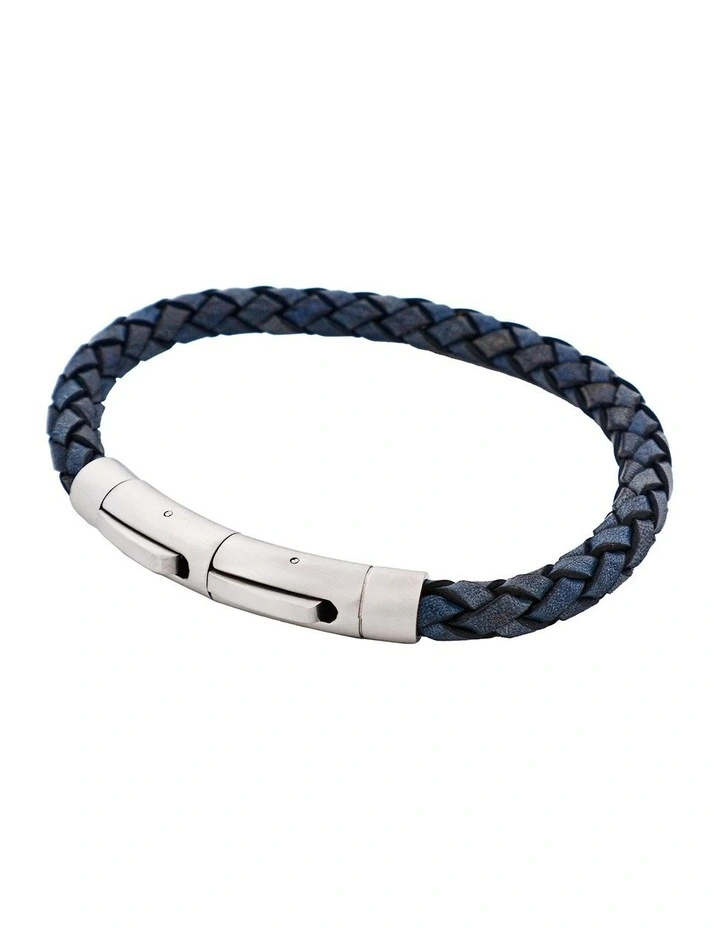 Italian Leather & Stainless Steel Bracelet in Dark Navy image 3