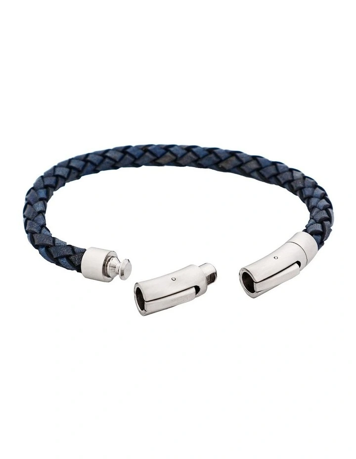 Italian Leather & Stainless Steel Bracelet in Dark Navy image 4