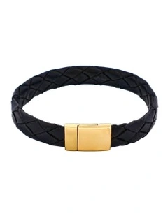 Ip14k Gold Stainless Steel & Calf Leather Bracelet in Black