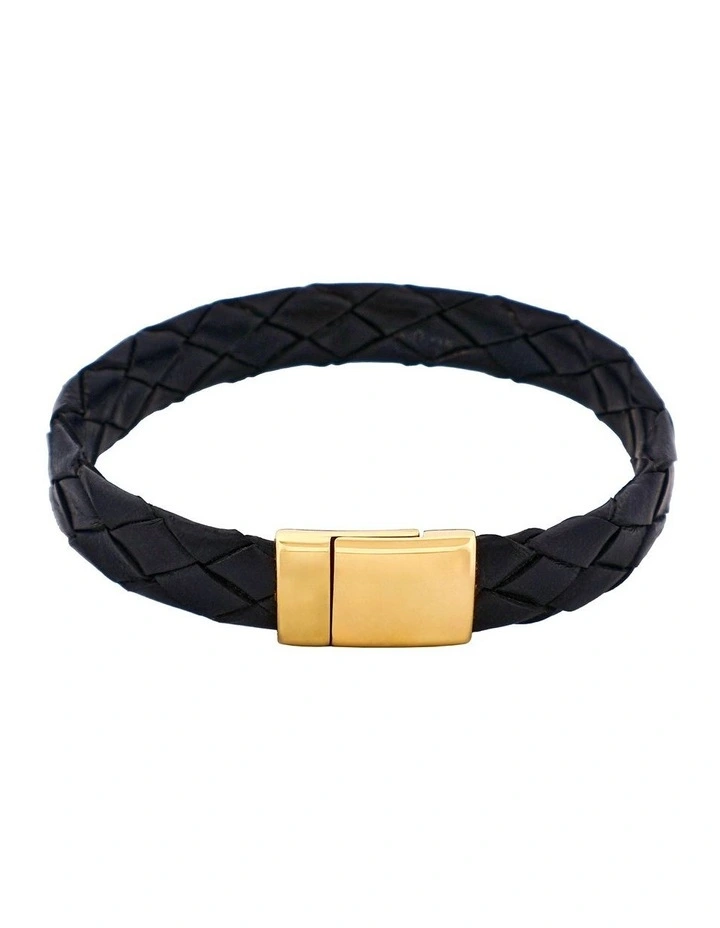 Ip14k Gold Stainless Steel & Calf Leather Bracelet in Black image 1