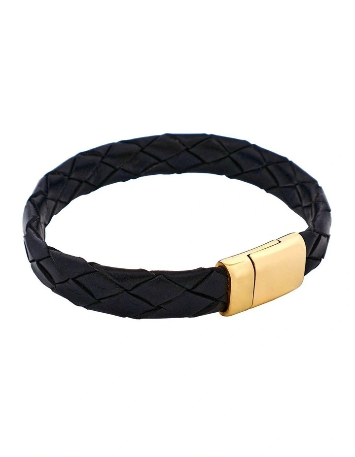 Ip14k Gold Stainless Steel & Calf Leather Bracelet in Black image 2