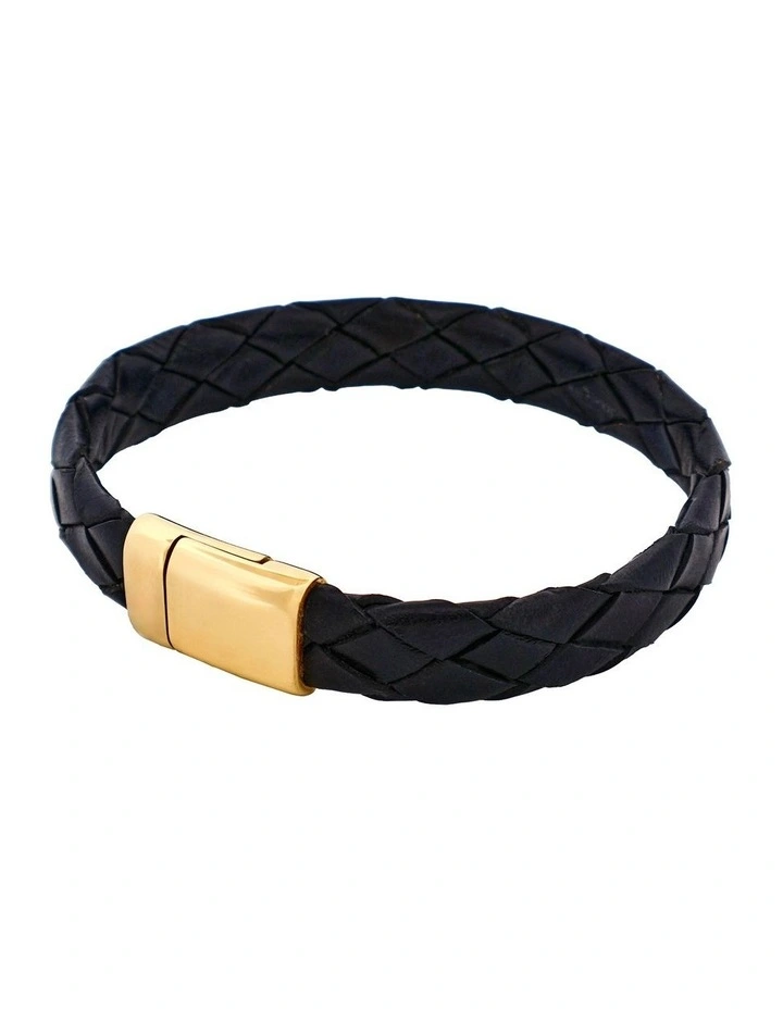 Ip14k Gold Stainless Steel & Calf Leather Bracelet in Black image 3