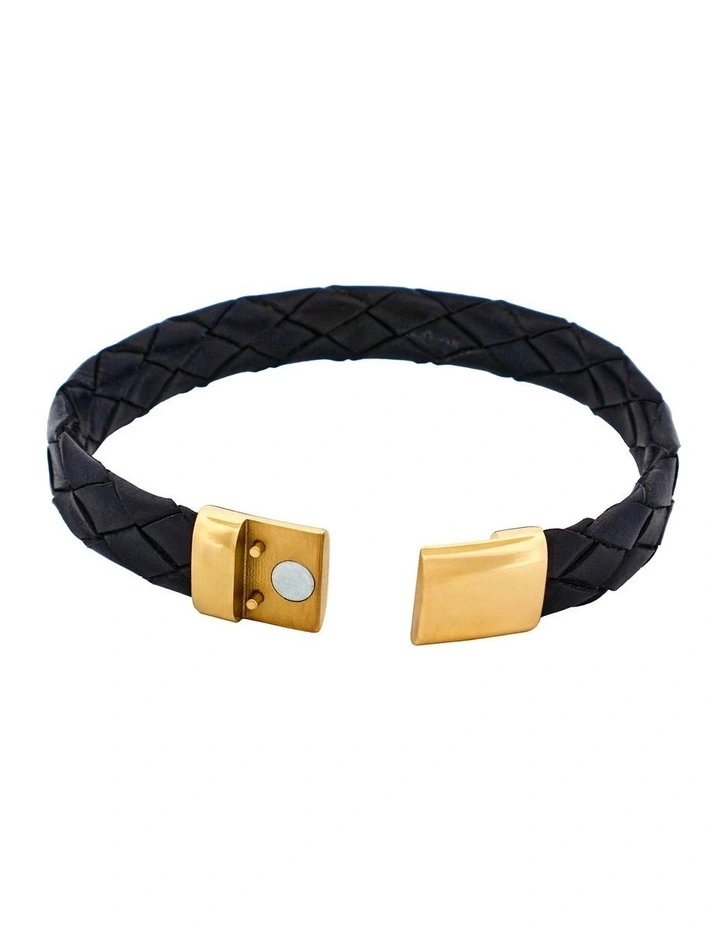 Ip14k Gold Stainless Steel & Calf Leather Bracelet in Black image 4