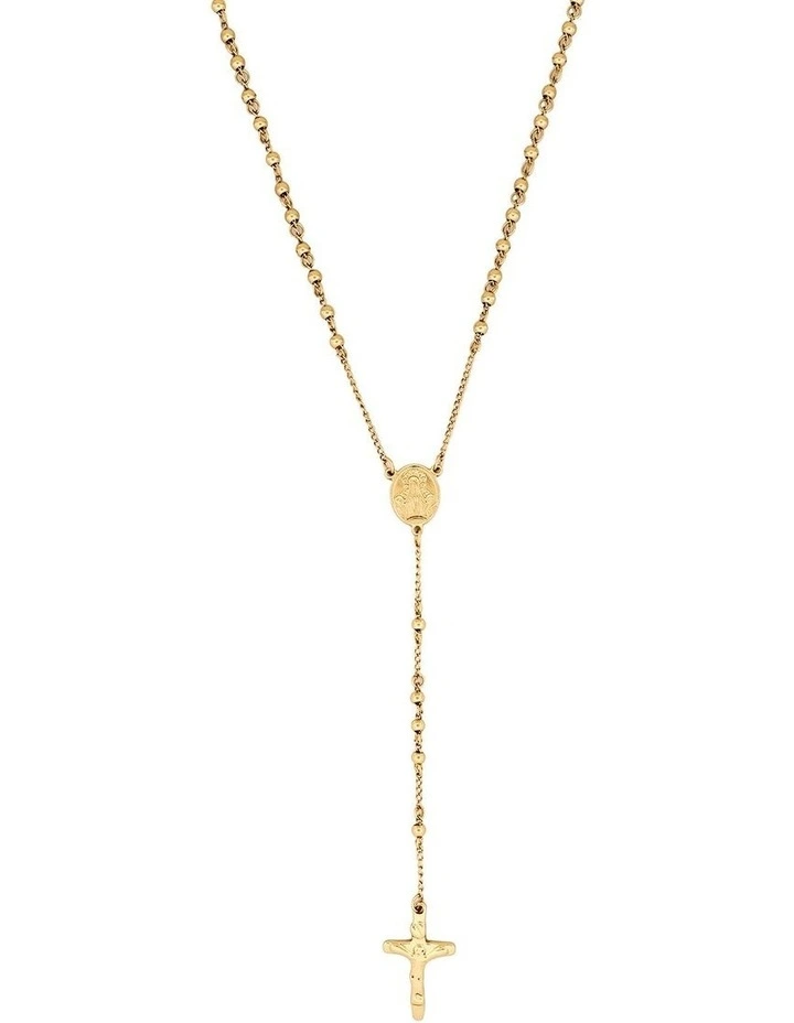 Ion Plated Stainless Steel Rosery Bead Cross Pendant in 14k Yellow Gold image 1