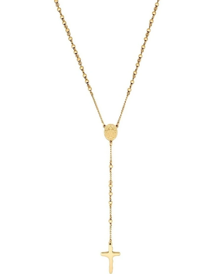 Ion Plated Stainless Steel Rosery Bead Cross Pendant in 14k Yellow Gold image 2