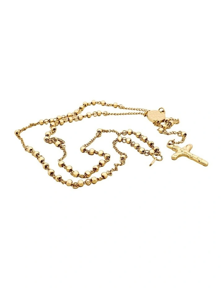 Ion Plated Stainless Steel Rosery Bead Cross Pendant in 14k Yellow Gold image 3