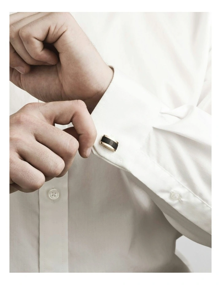 Stainless Steel & Ion Plated Rose Gold & Wood Patterned Carbon Fibre Cufflinks in Gold image 1
