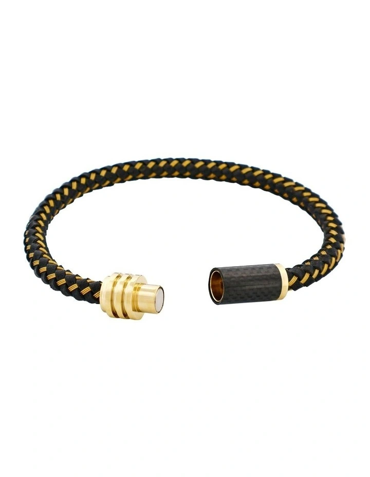 Stainless SteelIon Plated Leather Cable Carbon Fibre Bracelet in Gold/Black image 3
