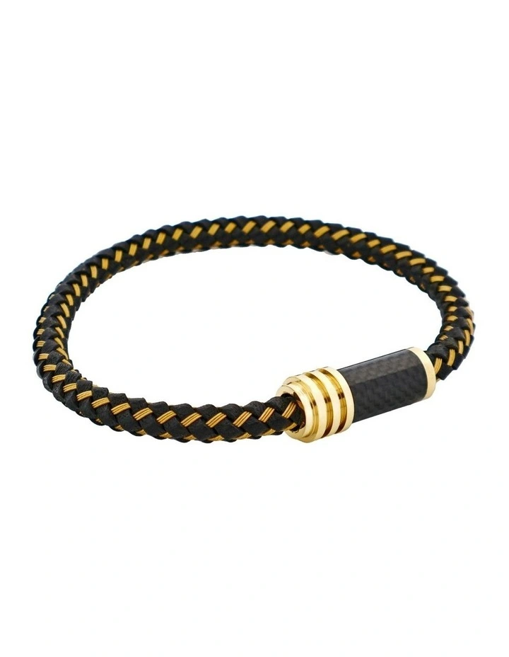 Stainless SteelIon Plated Leather Cable Carbon Fibre Bracelet in Gold/Black image 4