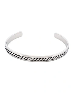 Stainless Steel & Ion Plated 14k Gold & Antique Patterned Bangle in Gold