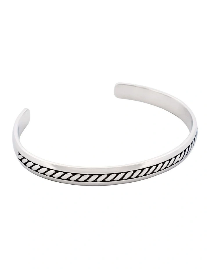 Stainless Steel & Ion Plated 14k Gold & Antique Patterned Bangle in Gold image 2