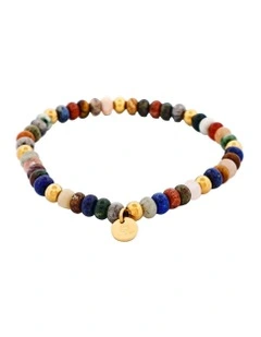 Mixed Stone BeadedIon Plated Stainless Steel Bracelet 6mm in Gold