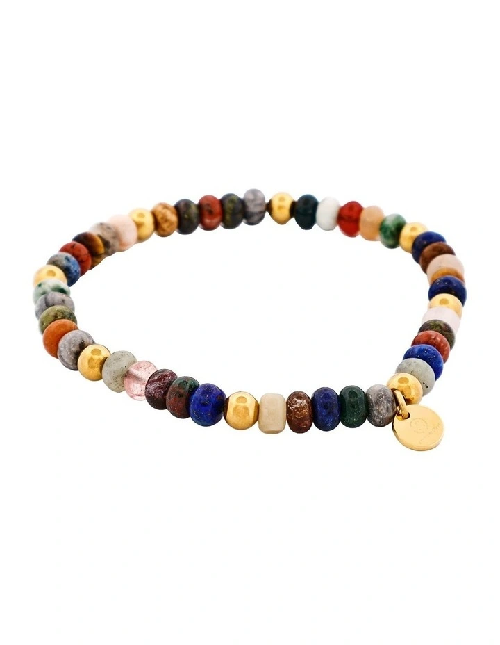 Mixed Stone BeadedIon Plated Stainless Steel Bracelet 6mm in Gold image 2