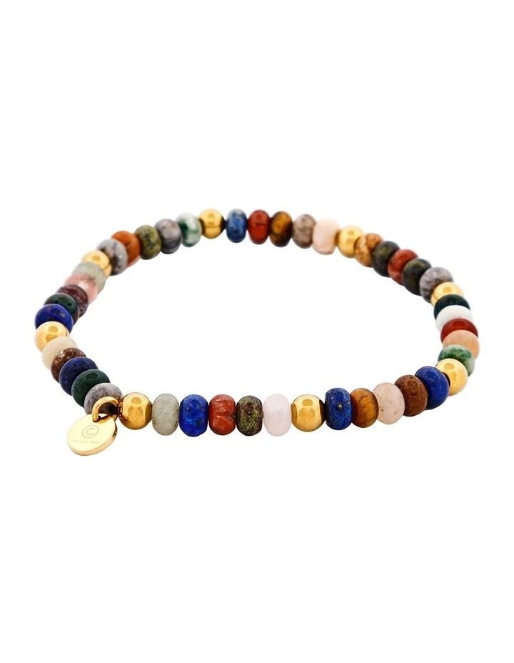 Mixed Stone BeadedIon Plated Stainless Steel Bracelet 6mm in Gold image 3