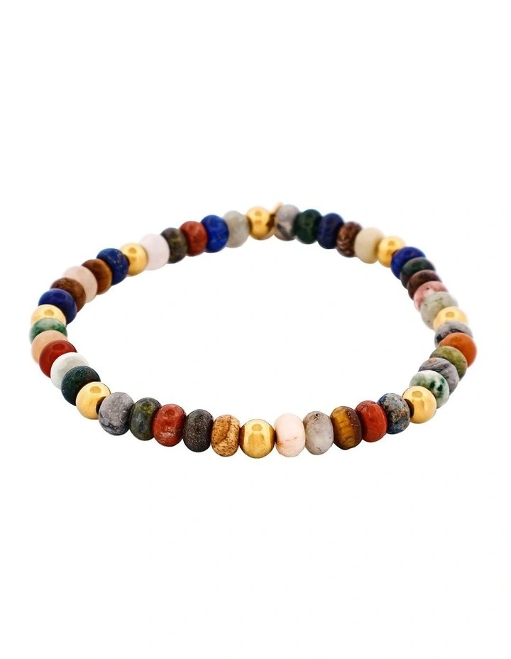 Mixed Stone BeadedIon Plated Stainless Steel Bracelet 6mm in Gold image 4
