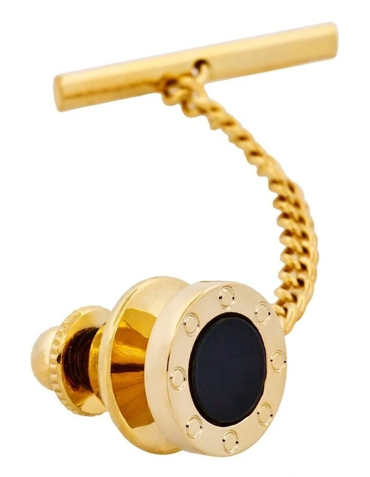 Onyx Tie Tak & Chain in Gold Plated image 2