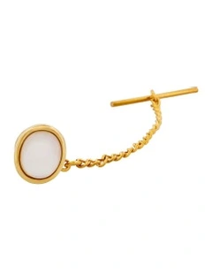 Mop Oval Tie Tak & Chain in Gold Plated