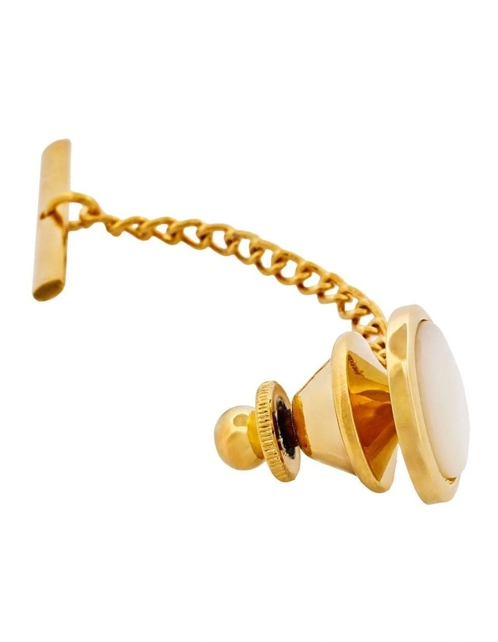 Mop Oval Tie Tak & Chain in Gold Plated image 3