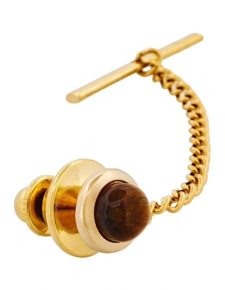 Tiger Eye Tie Tak in Gold Plated image 2