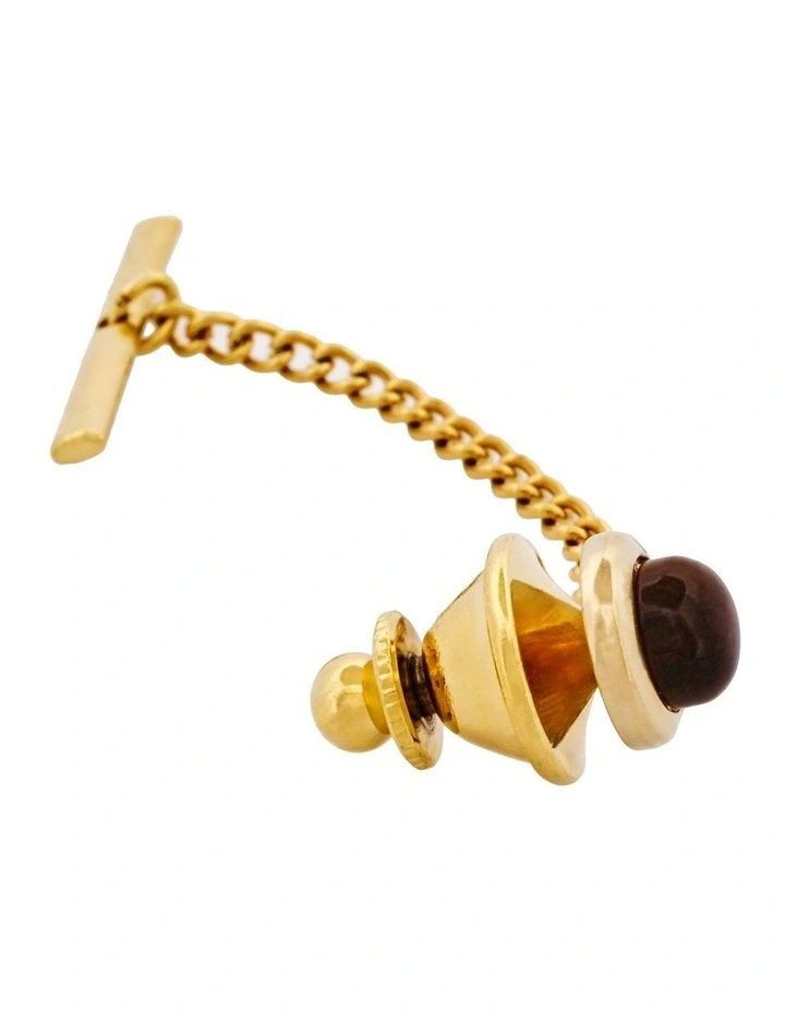 Tiger Eye Tie Tak in Gold Plated image 3
