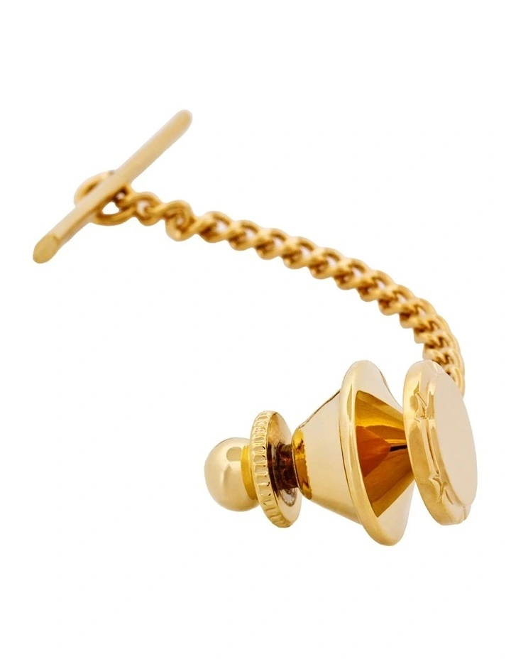 Brushed Centre Tie Tak & Chain in Gold Plated image 3