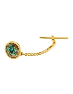 Abalone Tie Tak & Chain in Gold Plated