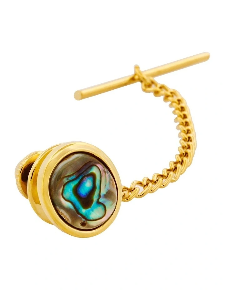 Abalone Tie Tak & Chain in Gold Plated image 2