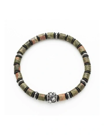 Savage Epidote Stone & Stainless Steel Disc Bracelet in Green