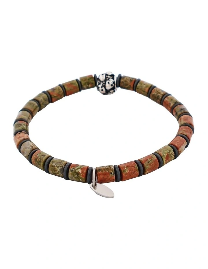 Savage Epidote Stone & Stainless Steel Disc Bracelet in Green image 3