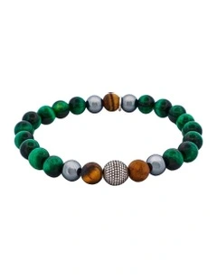 Tiger Eye Hematite Tiger Stainless Steel Bracelet 8mm in Green