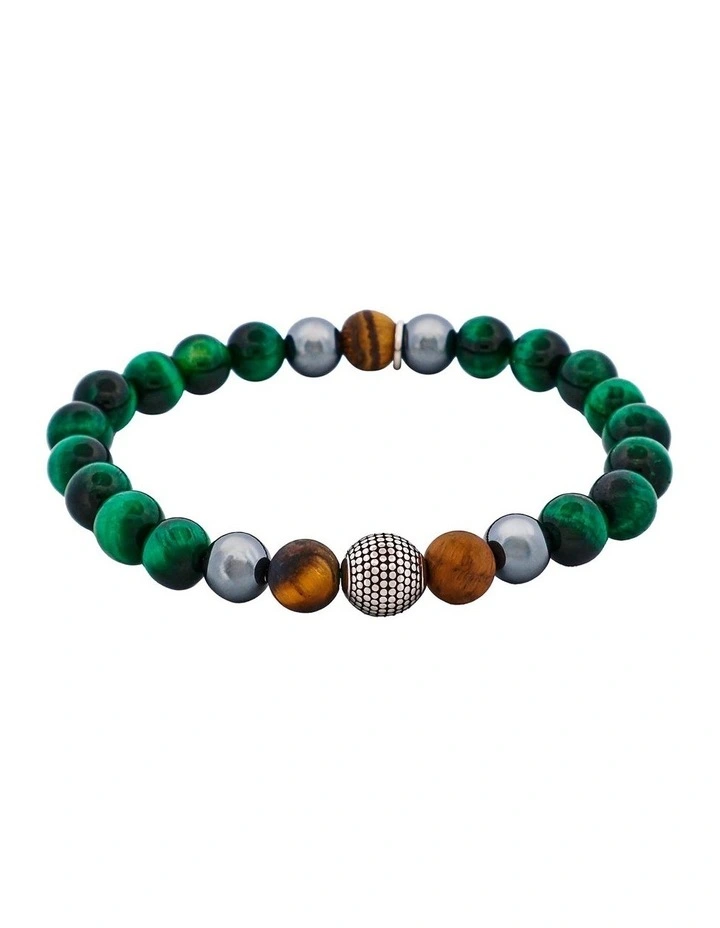 Tiger Eye Hematite Tiger Stainless Steel Bracelet 8mm in Green image 1