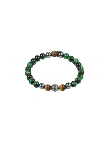 Tiger Eye Hematite Tiger Stainless Steel Bracelet 8mm in Green