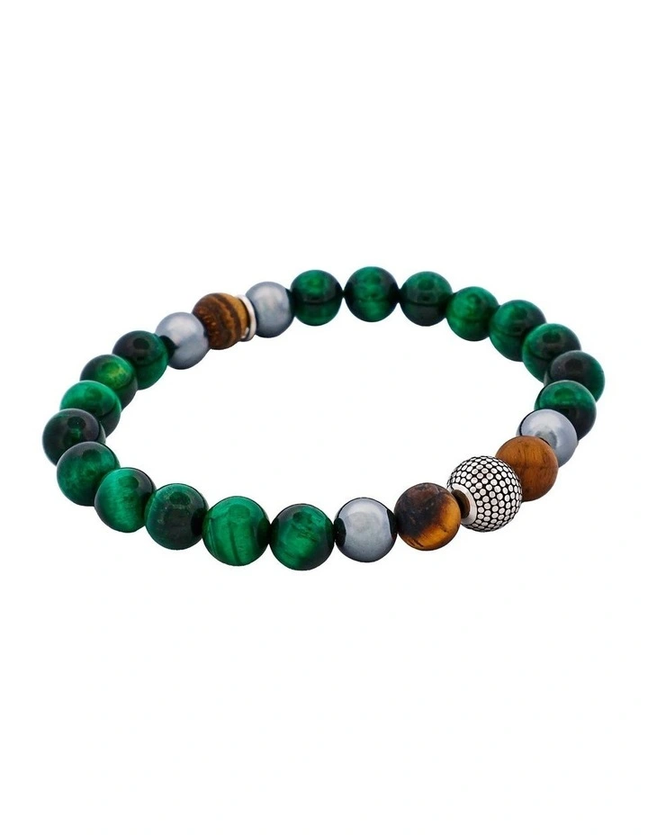 Tiger Eye Hematite Tiger Stainless Steel Bracelet 8mm in Green image 2