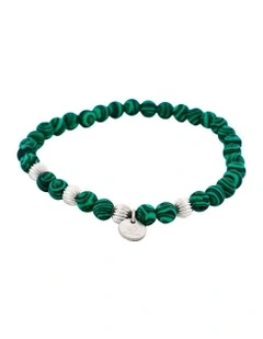 Malachite Stone Beads & Stainless Steel Bracelet 6mm in Green