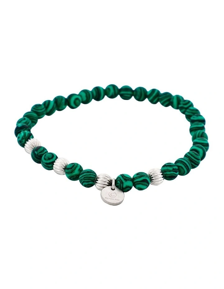 Malachite Stone Beads & Stainless Steel Bracelet 6mm in Green image 1