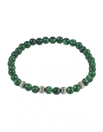 Malachite Stone Beads & Stainless Steel Bracelet 6mm in Green