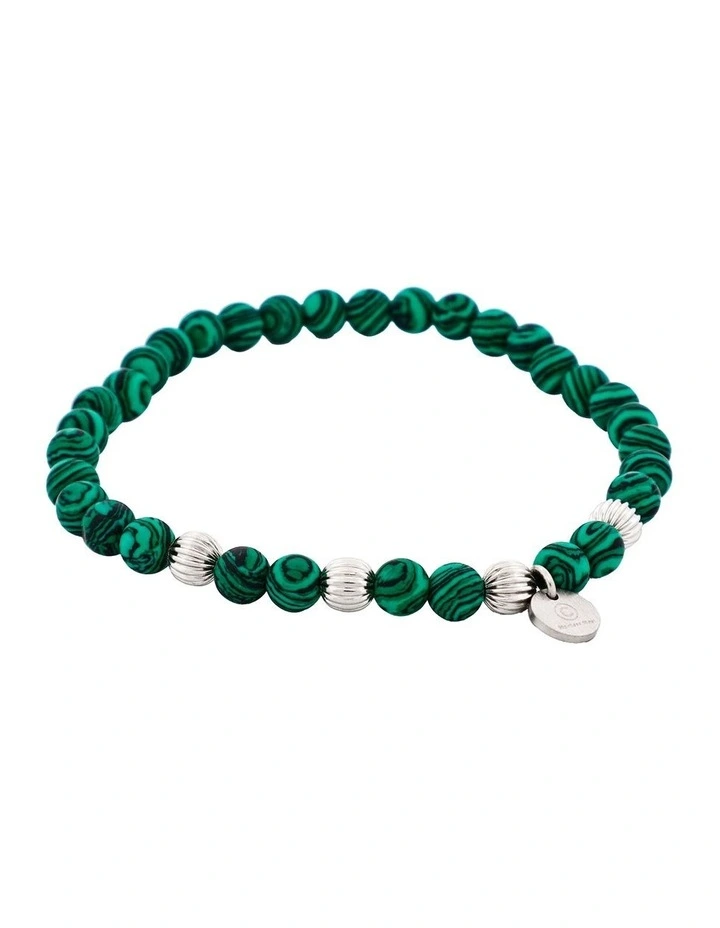 Malachite Stone Beads & Stainless Steel Bracelet 6mm in Green image 2