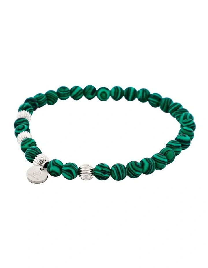 Malachite Stone Beads & Stainless Steel Bracelet 6mm in Green image 3
