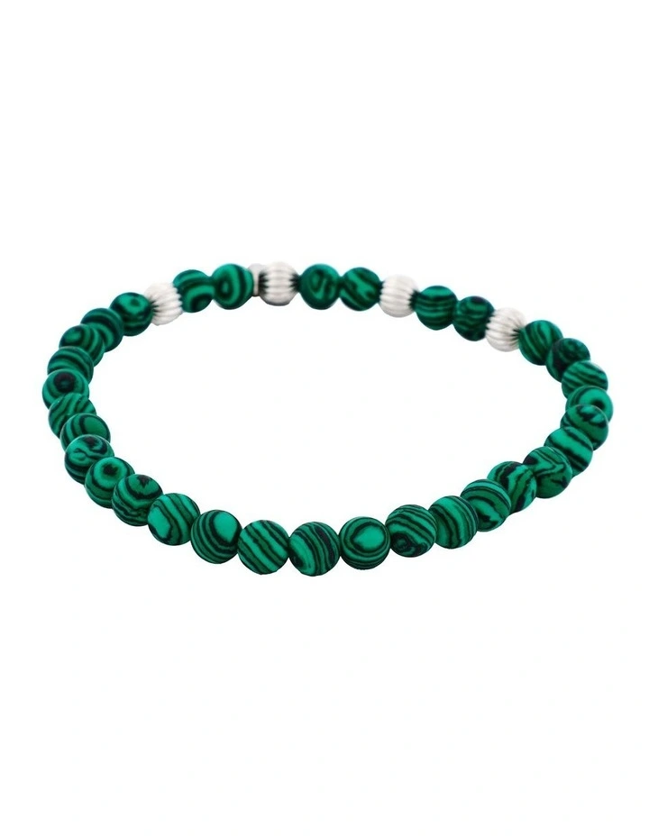 Malachite Stone Beads & Stainless Steel Bracelet 6mm in Green image 4