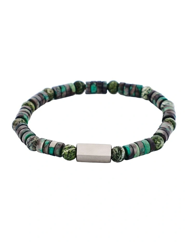 Shiny Dyed Jade Stone & Jasper Beads & Stainless Steel Bracelet 6mm in Green image 1