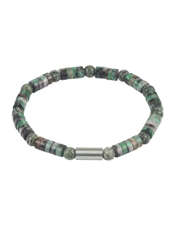 Shiny Dyed Jade Stone & Jasper Beads & Stainless Steel Bracelet 6mm in Green