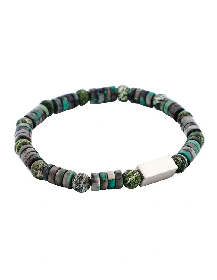 Shiny Dyed Jade Stone & Jasper Beads & Stainless Steel Bracelet 6mm in Green image 2