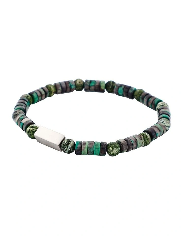 Shiny Dyed Jade Stone & Jasper Beads & Stainless Steel Bracelet 6mm in Green image 3