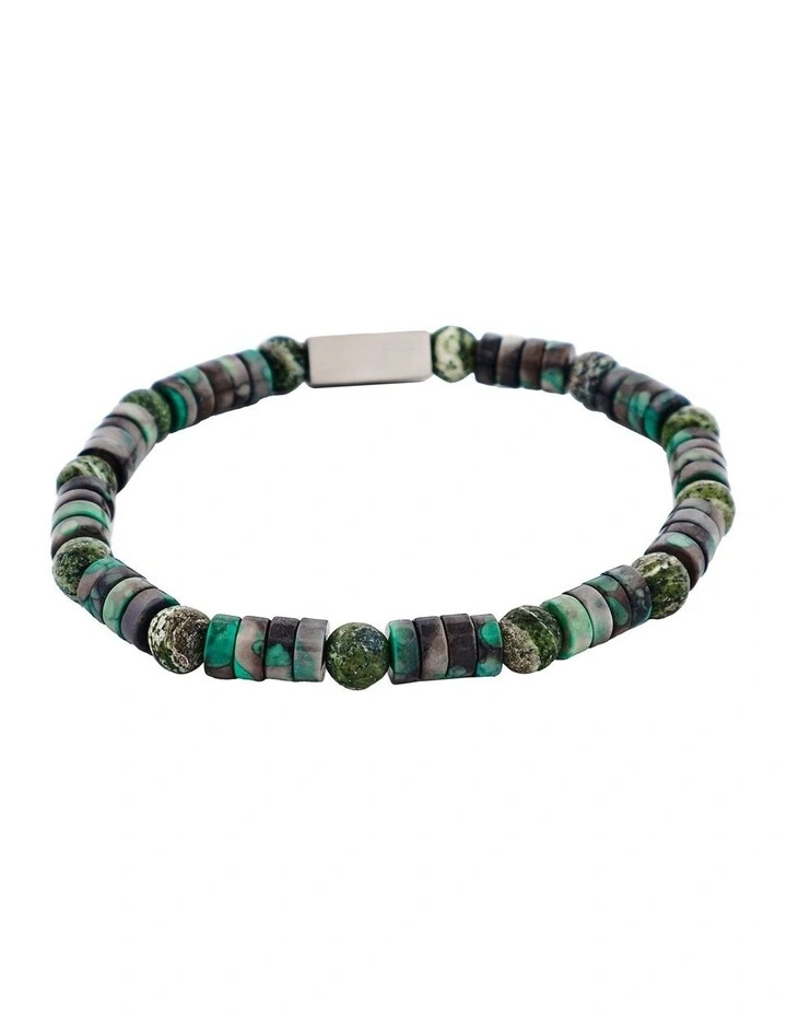 Shiny Dyed Jade Stone & Jasper Beads & Stainless Steel Bracelet 6mm in Green image 4