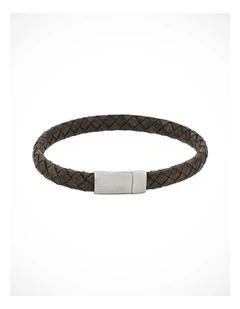 Thin Italian Leather/Stainless Steel Bracelet in Grey