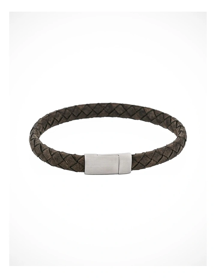 Thin Italian Leather/Stainless Steel Bracelet in Grey image 1