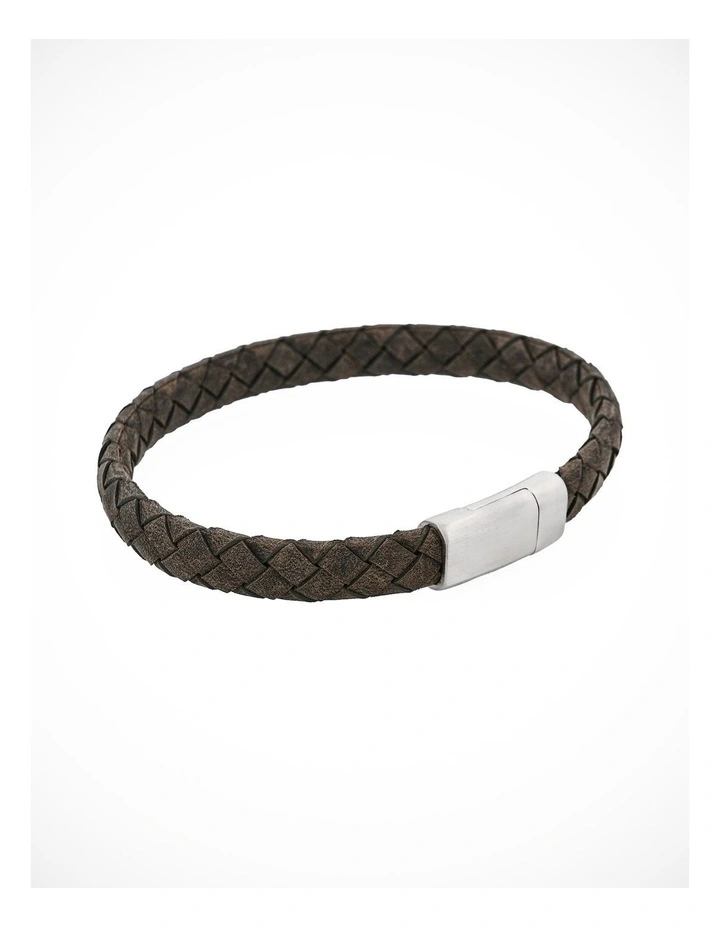 Thin Italian Leather/Stainless Steel Bracelet in Grey image 2